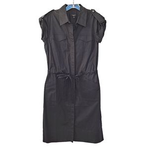 Talbots Women's Solid Black Classic Midi Length Fitted Shirt Dress Tie Waist sz4